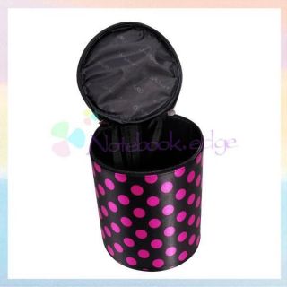 Lady Cylindrical Pink on black Polka Dots Double Zipper Cosmetic Case 