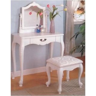Coaster White Wood Vanity Makeup Table Set with Mirror 300076