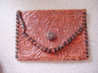 Antique Early 1900s Hand Tooled Leather Coin Purse