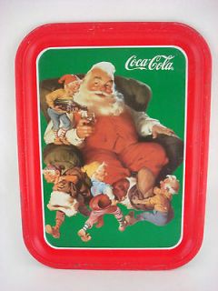 COCA COLA VTG 1991 SANTA CLAUS WITH CHRISTMAS ELVES HOLIDAY TRAY RED 