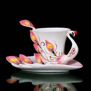   Peacock Porcelain Cafe Coffee Set/Tea Set 1Cup/1Saucer/1​Spoon Mug