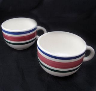  PRIMULA COFFEE CUPS MUGS WHITE WITH RED BLUE AND GREEN RINGS STRIPES
