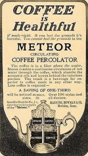 1905 Ad Coffee Meteor Percolator Manning Bowman Meriden   ORIGINAL 
