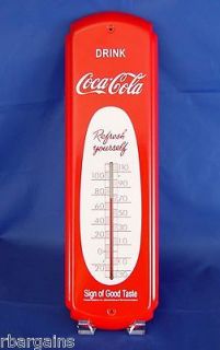 Metal Tin Thermometer COCA COLA COKE RED WHITE Soda Pop Enjoy Bottles 