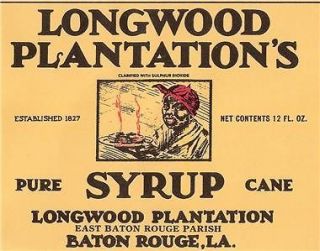 Longwood Plantations Syrup Can Label Baton Rouge,La.