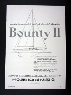 Coleman Boat & Plastics Bounty II 41 ft Sailboat Yacht 1956 Ad 