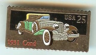   Cord Automobile .25 cent Stamp post Office Pin Collector Lapel Hat