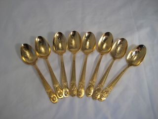   Rogers Silver Plate Gold Tone Collector President Tea Spoons Set of 8