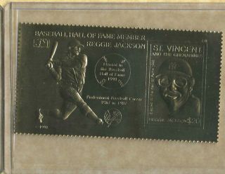   Kt Gold Stamp Babe Reggie Jackson Hall of Fame Yankees 1993 Karat