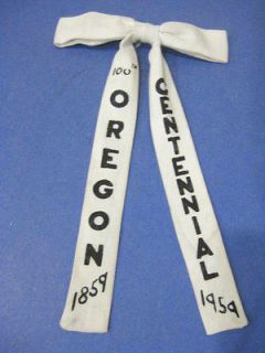 vtg 1959 Oregon Centennial Cowboy Western White Grosgrain Bow Tie
