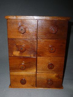 VINTAGE 8 DRAWER WOOD SPICE CABINET MAPLE ? SEWING APOTHECARY GREAT 