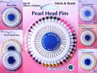 40 Dressmaker Sewing Pearl Plastic Glass Head Pin Wheel