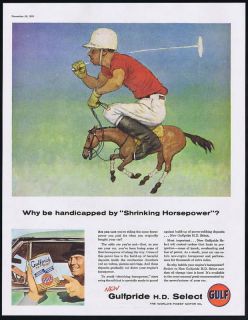 1955 Gulf Gulfpride Oil Can Polo Pony Player Vintage Print Ad