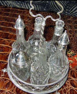 Antique 18thC (1782) Sterling Silver/Crystal Condiment/ Cruet Set 