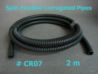   Black #Cath Dia 7mm Split Flexible Corrugated Plastic Conduit x 2m