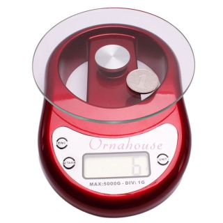   5Kg/1g LCD Digital Kitchen Scale Diet Food Compact Clock Timer Red