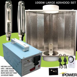   1000w 1000 watt HPS MH GROW LIGHT SYSTEM Set Wing Air Cool Hood Tube