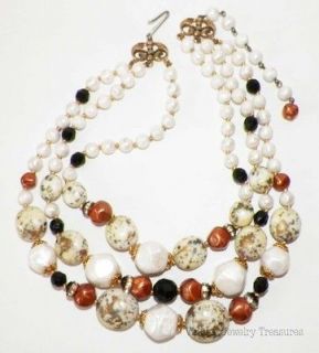   Speckled Glass Bead Rhinestone Rhondelle Copper Black Necklace