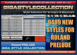9489 NEW Styles for ROLAND PRELUDE + PC Style Player on USB Stick TOP