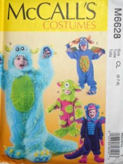   patterns McCalls 6628 kids Monsters Inc Halloween monster costumes