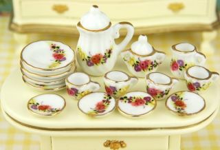 12 Dollhouse Miniature Porcelain Kitchen Victorian Coffee Tea Set 
