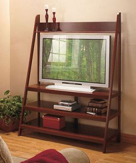 Walnut Ladder TV Stand Holds flat screen up to 52 DVD Player Cable 