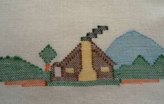 Vintage Linen Guest Hand Towel Embroidered Mountain Cottage