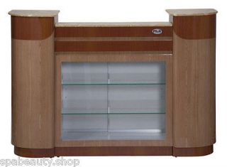 2012 Maple/Oak Reception Counter/desk w/ Glass shelves and Display Spa 