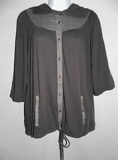 Free People 2 Tone Brown Drawcord Removable Hoodie Shirt Top M Med 8 