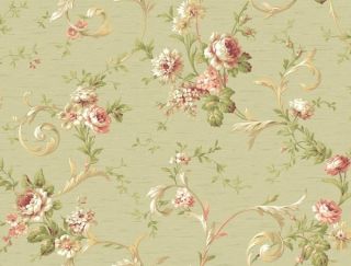 Victorian Cabbage Rose on Green Wallpaper Double Rolls