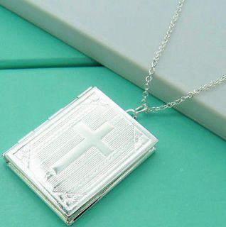 Hot Gift Solid Silver Cross Book Can be opened Pendant Chain Necklace 