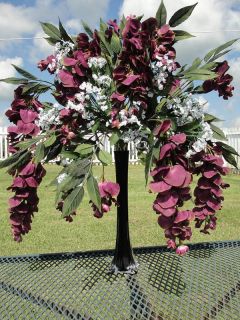 Tall Black Vase Silk Flowers Plum Purple Wisteria Office Den Desk 
