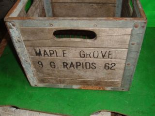  vtg wood milk crate carrier 2 dif dairy co 1962 & 1956 on same crate
