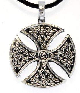 IRON CROSS Silver Pewter Pendant Leather Necklace