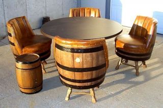Vintage Mid Century Wine Pub Bar Bistro Barrel Tub Table &4 Leather 