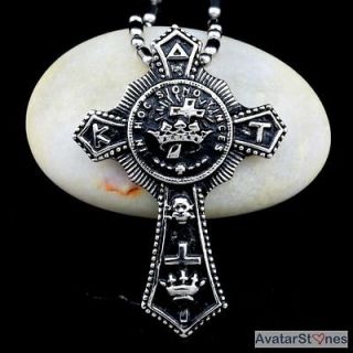 Mens Stainless Steel Crown Skull Cross Pendant Necklace Chain P2V30