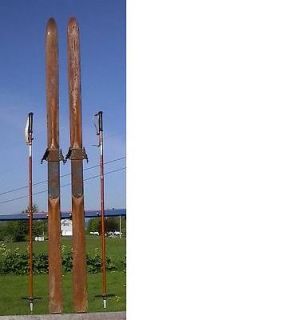 ANTIQUE Wooden Skis 77 HICKORY Wood Skiis + Bamboo Ski Poles