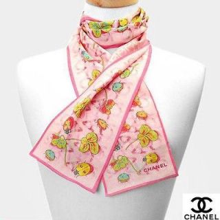 Authentic $437 CHANEL Ladybug & Clover Pink 100% Silk Scarf Italy Made 