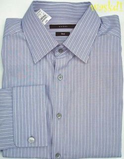 GUCCI Mens blue Stripe GUCCI cufflinks cotton Fitted dress Shirt NWT 