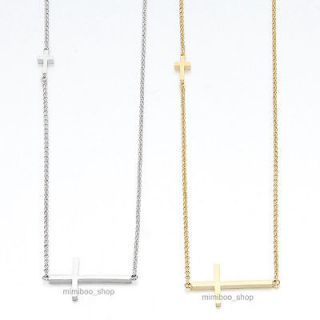   Sideways Horizontal Two Double Cross Pendant necklace With Chain 18