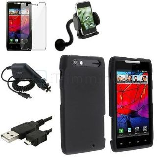 5in1 Accessory Black Case+Charger+C​ar Mount For Motorola Droid RAZR 