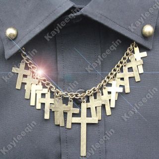   Copper Full Cross Dot Chain Blouse Shirt Collar Neck Tips Brooch Pin