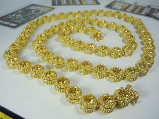 Custom Made Soulja Boy Ross KING Canary Yellow Gold Cluster Chain 925 