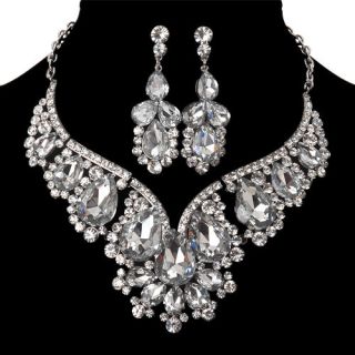   Designer Wedding Jewelry Crystal Rhinestone Earrings Necklace Set