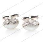 Ambrosi 18K White Gold Diamond and Mother of Pearl Cufflinks