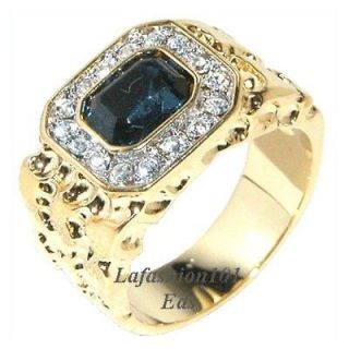 Carat Popular Emerald cut Gold Plated Sapphire CZ Mens Ring SIZE 9 