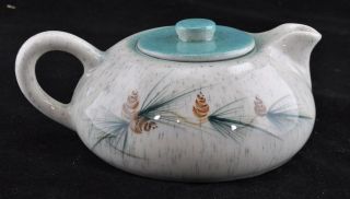 Rocky Mountain Pottery Flat Tea Pot Pine Cone & Needle Design 