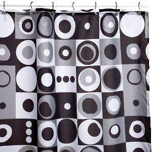 BLACK & WHITE MODERN SQUARES FABRIC SHOWER CURTAIN ~ WASHABLE ~ 72 x 