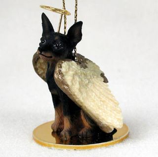 Mini Pinscher Dog Figurine Angel Statue Black/Tan