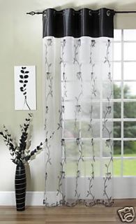 PAIR OF BLACK WHITE EYELET VOILE NET CURTAINS 58 X 54